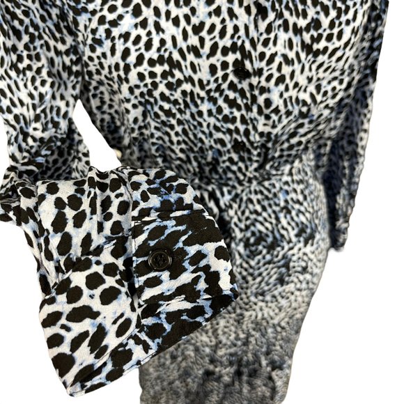 & Other Stories Shirt Dress Midi Blue Animal Print Long Sleeve Side Zip Belted - Picture 8 of 12